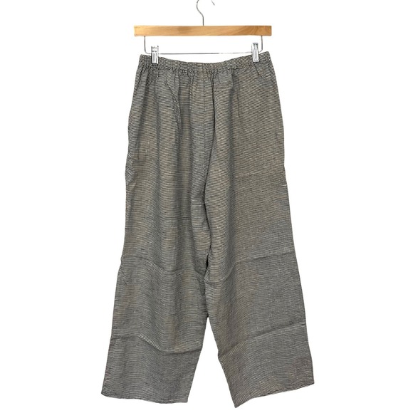 FLAX Linen Wide Leg Pants Womens Medium Black White Striped Coastal Lagenlook - Picture 3 of 8